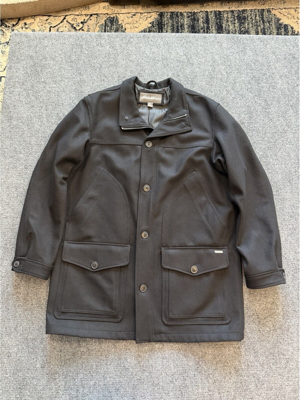 EDDIE BAUER Wool Bulman Creek Mackinaw Chore Coat Jacket Black Mens Sz XL Warm